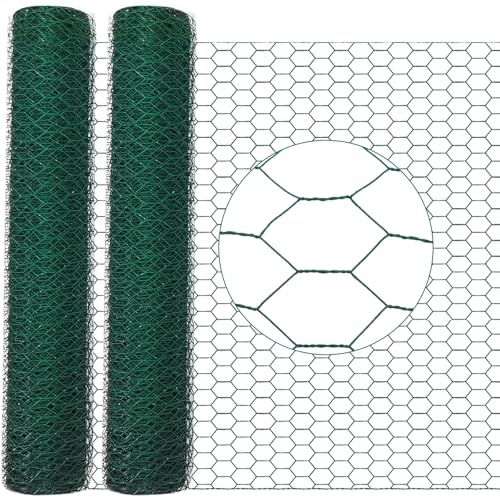 GlikCeil 12 in X 200 ft Chicken Wire Fencing Metal Floral Chicken Wire Mesh for Crafts Poultry Garden, 1 Inch Hexagonal Galvanized Hardware Netting for Poultry Coop Barrier Rabbit Cage (Green) - color: Green, size: 12 in X 200 ft