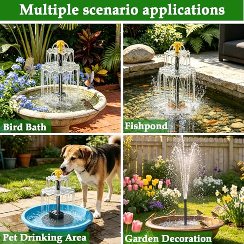Upgrade 2W Solar Fountain Pump Kit with 4 Nozzles & 9.94FT Cable | Outdoor 7V DIY Solar Fountain for Bird Bath, Garden, Pool, Pond, Cascading Water Flow, Attracting Birds - color: 2w Solar Fountain