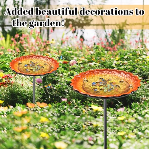 Bee Butterflies Watering Station, Standing Bee Feeder with Glass Marbles for Outside, Bee Bath Feeder with Metal Stakes Butterfly Puddler Garden Yard Déco (Yellow) - color: Yellow