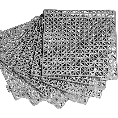 12” x 12” Drainage Interlocking Floor Mats 8 Pack for Outdoor and Indoor | Non-Slip Pool Deck Drain Mats Soft PVC Splicing Modular Cushion Rubber Flooring Tiles with Holes for Basement Garage Shed - size: Grey