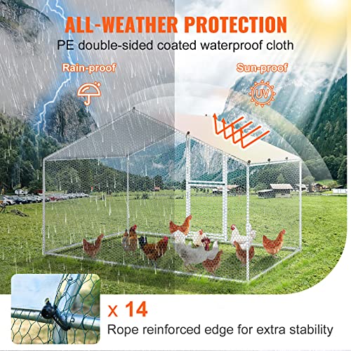 VEVOR Large Metal Chicken Coop with Run, Walkin Chicken Coop for Yard with Waterproof Cover, 6.5 x 9.8 x 6.4 ft, Spire Roof Large Poultry Cage for Hen House, Duck Coop and Rabbit Run, Silver - size: 118.0"L x 78.0"W x 78.0"H