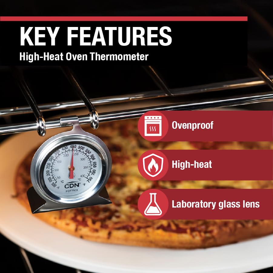 CDN High Heat Oven Thermometer | ProAccurate® | NSF Certified | 100-750°F Range | For Broiling, Roasting, High-Temp Cooking | Lab Glass Lens | POT750X - style: ProAccurate High Heat Oven Thermometer
