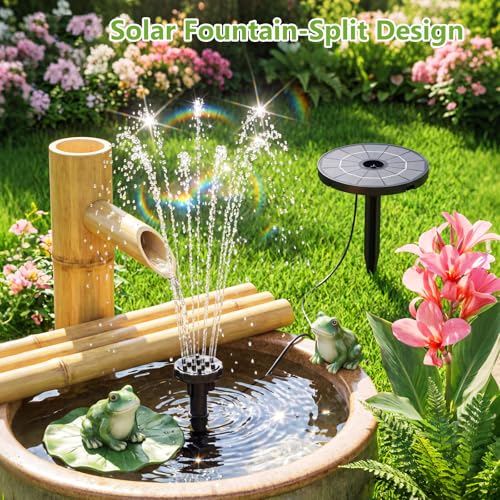 AISITIN Solar Fountain Pump 6 Nozzles & Anti-Drift Bracket & Ground Stakes | DIY Separated Design, Attract Birds, Upgraded Filter, Solar Fountain for Bird Bath, Water Feature, Fish Tank, Garden