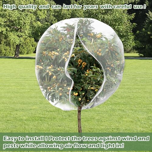 10 x 10ft Extra Large Fruits Tree Netting, Garden Mesh Insect Tree Cover with Zipper Drawstring Bird Barrier Net Plant Bag Blueberry Bushes Protection Plant Cover for Prevent Animals Deer Squirrel Bug - size: 10×10Ft/ 1pcs/ zipper