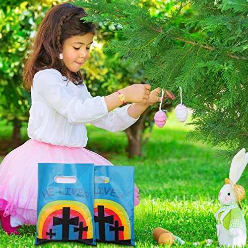 Oudain 60 Pcs Religious Goody Bags, Easter Treat Gift Bag with Handles, Christian Cross Plastic Candy Packaging Bags for Party Favor Easter Egg Hunting Game VBS Gift Packaging(Cross) - color: Cross