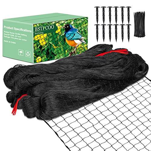 BSTPCOO Bird Netting 25'x100' with 3/4" Mesh Nylon Chicken Net Roof Hawk | Poultry Netting for Chicken Run, Aviary Net with Cable Ties, Garden Netting for Blueberry Bushes, Fruit Trees, Vegetable - size: 25'×100'-3/4''