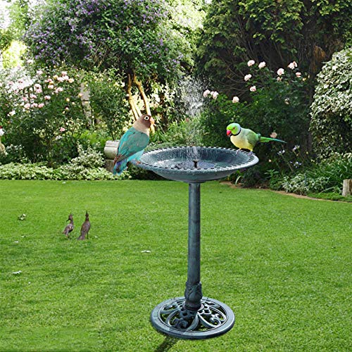 VINGLI Pedestal Bird Bath with Solar Fountain, Solar Pump Resin Birdbaths, Weather Resistant Bird Baths with Ground Stakes, Vintage Finish Garden Decor for Outdoor, Patio, Yard, Lawn(Green) - color: Green
