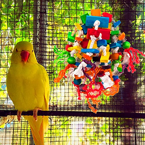 Large Parrot Toy, Multicolored Natural Wood Blocks Tearing Toys for Birds | MEWTOGO, for African Grey, Macaw, Amazon Parrots, Fun to Climb on, to Swing on, to Chew on, to Unravel, to Preen, Bird Gifts - style: Elliptical
