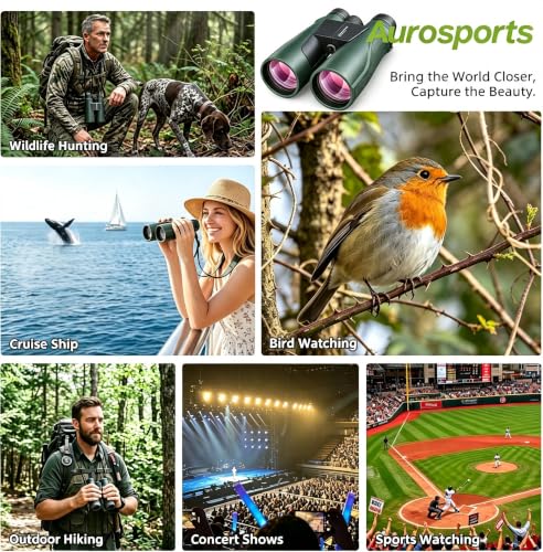 Aurosports 15x56 Binoculars for Adults - High Powered Bird Watching BAK4 & FMC Large Lens Clear Low Light Vision, Hunting Hiking Cruise Ship Men Gift