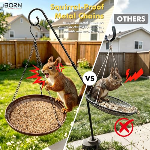 iBorn Hanging Bird Feeder Tray, 2.5LB All Metal Wild Bird Feeder for Outdoor Backyard Garden, Squirrel Chew Proof and Rust Resistant Feeder Bowl with Drainage Holes, Bronze, Pack of 1