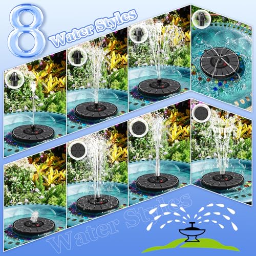 Yzert Solar Fountain with 2000mAh Battery & Innovative Indicator, 3.5W Glass Solar Water Fountain Pump Works in Cloudy Day with 7 Nozzles for Bird Baths, Gardens, Ponds, Pools, Outdoors (Black)