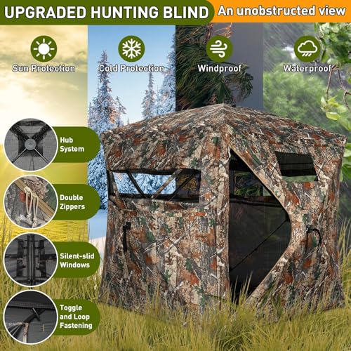 TLC Sport Hunting Blind with Carrying Bag, 270/360 Degree See Through Ground Blind, Pop Up Hunting Tent Portable Concealed Camouflage Tent for 2/3/4 Person - size: 3-4 Person