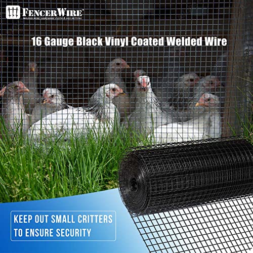 Fencer Wire 16 Gauge Black Vinyl Coated Welded Wire Mesh Size 1 inch by 1 inch for Home and Garden Fence, Protect Chickens Rabbits and Farmed Animals (c. 3 ft. x 50 ft.) - size: c. 3 ft. x 50 ft.