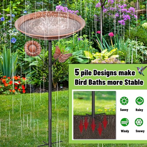 Metal Bird Bath for Outside, Vintage Birdbaths Removable Feeder Bowl with Butterfly Flower, Easy to Clean Birdfeeder for Outdoors Garden Yard Lawn Decor - color: Vintage Brown, Butterfly