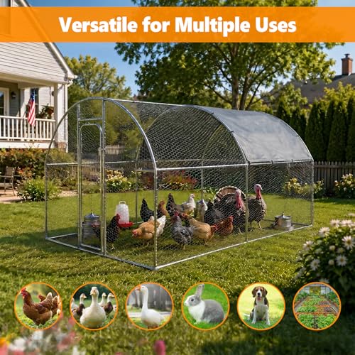 Metal Chicken Coop with Waterproof Curved Roof, 13.1×9.8×6.4ft | Thickened Steel Frame, Predator-Proof Wire, Weatherproof & UV Resistant Cover, Detailed Assembly Guide & Tool Kit - size: 157.2"L x 118.1"W x 76.8"H