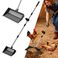 Chicken Poop Scooper & Rake 2-in-1 – 12 Inch Shovel Head & 3-Angle Adjustable Stainless Steel Handle, Chicken Litter Scoop and Coop Rake & Sand Sifting Shovel for Chicken Coops, Black - color: Black