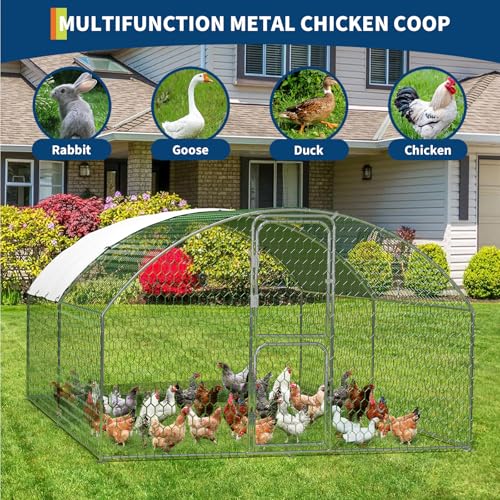 Large Walk-in Metal Chicken Coop for 20 Chickens,Heavy Duty Reinforced Wire Mesh Run with All-Weather Waterproof & Anti-UV Cover,Secure Lock - Outdoor Poultry Pen for Chickens,Ducks (Dome Roof) - size: Medium Dome Roof