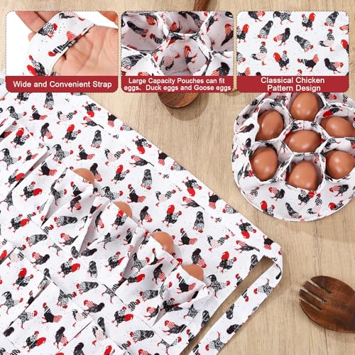 Egg Collecting Apron and Basket, 12 Pouches Chicken Egg Apron, 7 Pouches Chicken Eggs Basket, Collector Chicken Eggs - color: Red-tailed Chicken, Half-body