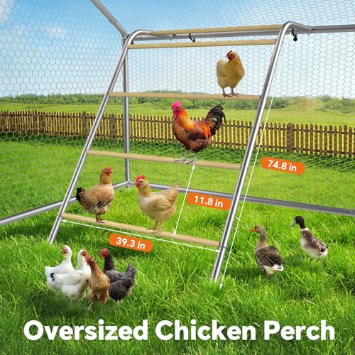 10 x 13.2 x 6.4 FT Metal Chicken Coop, Chicken Run with Cover | Walk-in Chicken Coop, Waterproof Cover, Side Hardware Cloth, Roosting Perch, reinforced frame, Backyard & Farm Use - size: 158.4"L x 119.4"W x 78.4"H