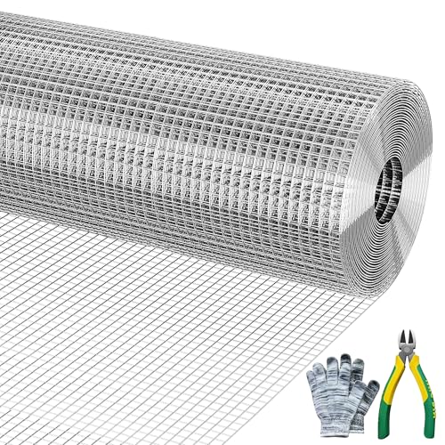 Hardware Cloth 1/2" x 1/2" 16 in x 50 ft, 19 Gauge Chicken Wire Fence, Welded Wire Fencing Mesh Roll with Cutting Plier & Gloves for Garden, Coop & Pet Enclosures
