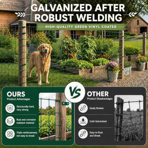 Garden Fence Black PVC Coated Welded Wire Fencing 36 Inch x 100 Foot, 2 Inch x 3 Inch 16GA Green - color: Green, size: 36"×100'