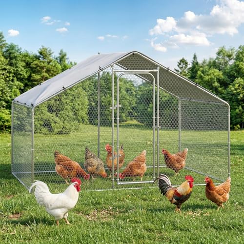 BOSSIN Bold Chicken Coop Run Large Metal Chicken Pen Outdoor, Chicken Runs for Yard with Cover, Poultry Cage Spire Shape Coop, Heavy Duty Walkin Waterproof and Anti-UV Cover for Rabbits - size: 78.0"L x 118.1"W x 76.8"H