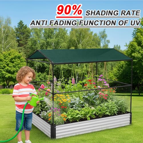 SUNNY GUARD Sun Shade Cloth, 6 x 12 FT Green HDPE Mesh | 85-95% Breathable shade cover creates a cooler space for plants, vegetables, greenhouses, patios, chicken coops, and kennels - color: 90 SHADE-GREEN, size: 6 FT x 12 FT