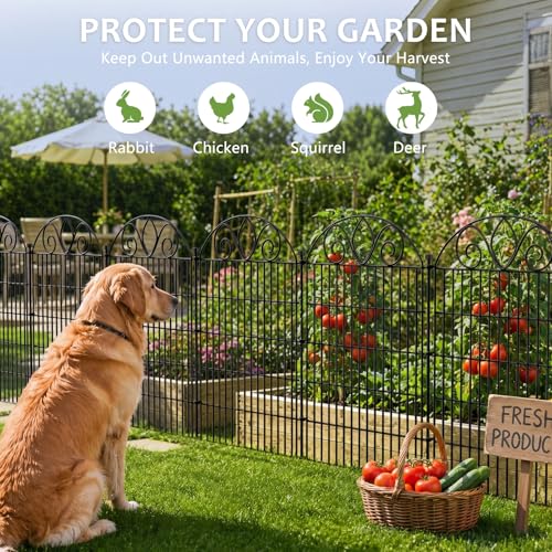 No Dig Garden Fence Outdoor for Yard, 10 Panels | 28in(H) x19.6ft(L) Rustproof Metal Animal Barrier, Temporary Dog Fence, Decorative Fencing for Flower Bed, Patio, and Pet - size: 28 in(H) X 19.6 ft(L)