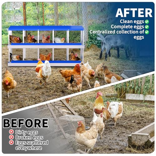 10 Compartment Galvanized Metal Chicken Nesting Box, Easy Install & Clean Roll Out Egg Laying Boxes for Backyard Chicken Coop, Anti-Rust Egg Protection Nest,Blue - color: Blue, size: 10 holes