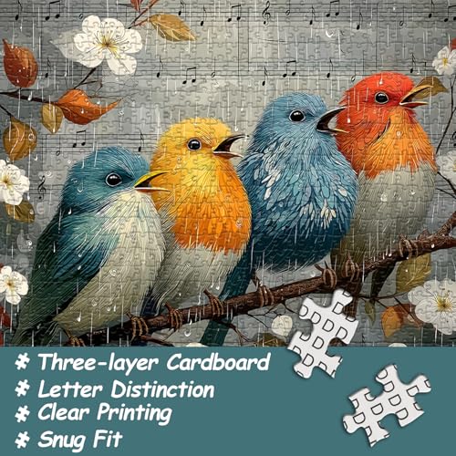Bird Puzzles for Adults 1000 Pieces, Nature Puzzle with Flowers, Songbirds on Tree Branch Scene Landscape Jigsaw Puzzles, Challenging Puzzles for Adults