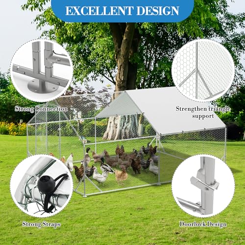 Large Metal Chicken Coop, 9.8 W x 13.1 L x 6.6 H ft Walk-in Poultry Cage,Spire Chicken Pens Outdoor with Top,Chicken Run Pen House with Waterproof Anti-Ultraviolet Cover for Yard,Outdoor Farm - size: 9.8' W x 13.1' D x 6.6' H