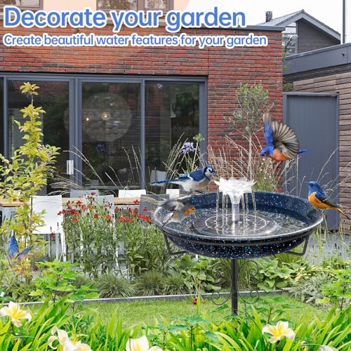 Yiabivo Solar Powered Bird Bath with Fountains for Hummingbirds,Stable Stylish Design with 5-Prong Base Stake Metal Bird Bath for Outside Yard Lawn Patio Garden(Blue) - color: White
