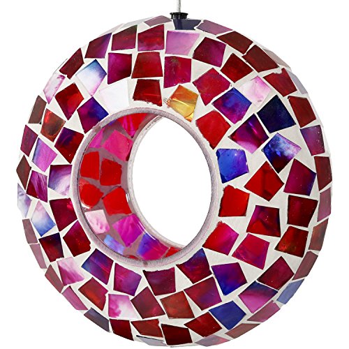 Sunnydaze Mosaic Glass Bird Feeder, Fly-Through, Crimson Mosaic | 6" Small Unique Hanging Bird Feeder for Outdoors, Drainage Hole, Weather-Resistant, Birdfeeder for Cardinals, Jays, & Finches - color: Crimson Mosaic