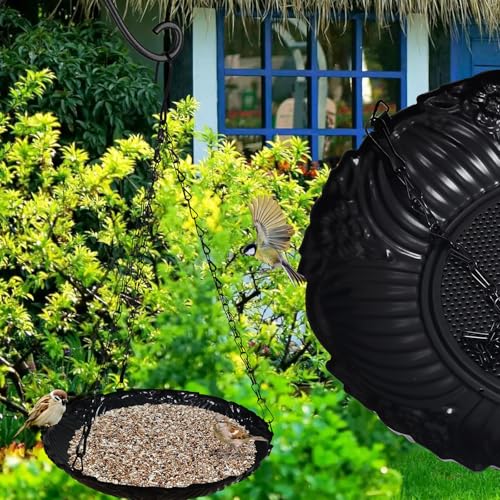 Platform Bird Feeder，11 inch Large Metal Hanging Tray Bird Feeders for Outside, 2 Pack - color: Black-2pack