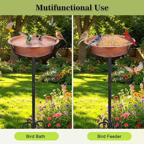 Gtongoko 3.2 Inch Deep Metal Bird Bath for Outside Heavy Duty, 35 Inch Height Bird Feeder Birdbaths for Outdoors, Garden Bird Bath Bowl with 5-prongs Base - size: 12″ dia, 3.2″ depth bowl