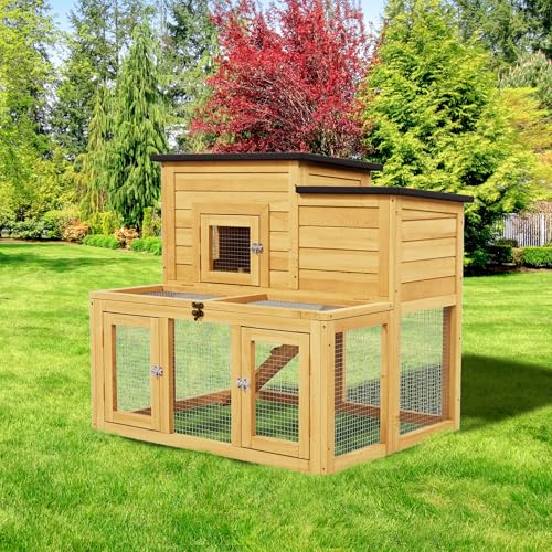Small Chicken Coop, Chicken Run, Wooden Poultry Quail Hutch Pet Cage | Asphalt Openable Roof, Non-Slip Ramp, Pull-Out Removable Tray, Ideal for Backyard Outdoor Use - color: Yellow