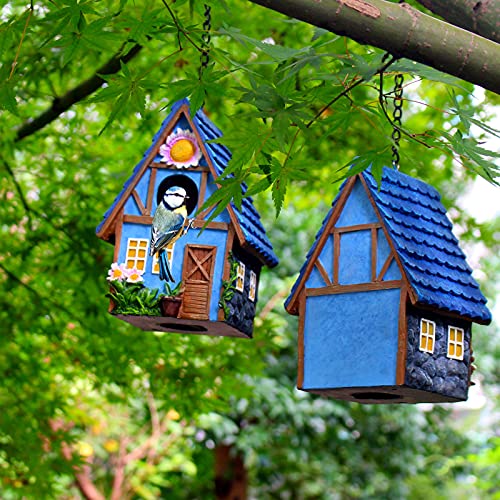 Garden Bird House for Outside Clearance Hanging Outdoors Birdhouses for Wren Finchs Chickadee Hummingbird Tree Swallow Cage Kids Nature Lover Bluebird House (Red) - color: Blue