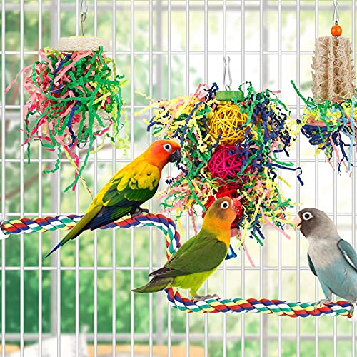 Bird Shredding Foraging Toys Parakeet Toy Chewing Hanging Toy Shredded Paper Bird Cage Accessories Bird Rope Perch for Conure Cockatiel Budgies Lovebird Parrotlet - color: Without Rope Perch