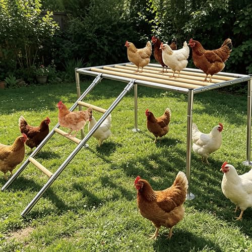 XCL Chicken Roosting Bars Large, Chicken Perch for Coop,Metal Frame Wood Chickens Perch for Backyard Poultry Roosting, Easy to Assemble Clean, Farm Chicken Toys, Accessories (Platform 42" L x 24" W)