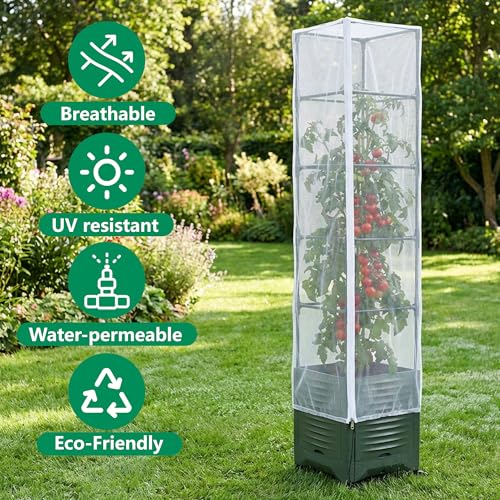 2 Pcs Garden Bird Netting Plant Cover for Square Tomato Cage, 78.7" x 21.6" Insect Bird Barrier Tomato Cage Net with Zipper & Drawstring, Tomato Trellis Netting Protection Cover for Protecting Plants - color: 2 Pcs, size: 78.7 x 21.6 inch