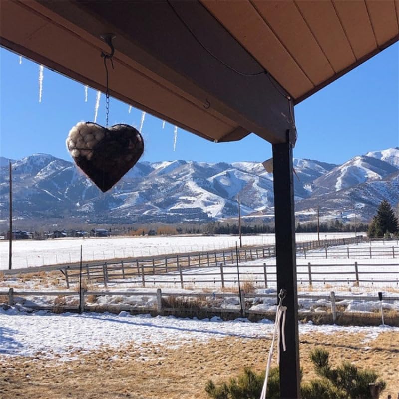 Bird Nesting Heart with Refillable Alpaca Fiber and Cotton Weather-Resistant Iron Frame Nesting Material Holder for Wild Birds Hummingbirds Garden Hanging Bird House Winter Shelter Decor Gift
