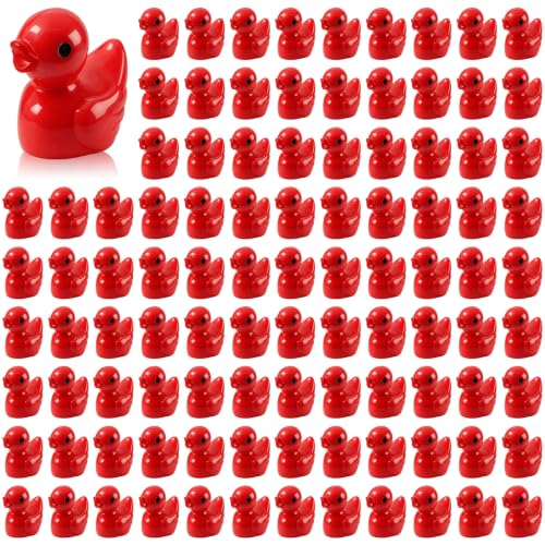 100 Pcs Mini Resin Ducks Tiny Ducks Miniature Duckies Bulk Figures for Garden Micro Landscape Home Prank Game Micro Landscape Aquarium Dollhouse Ornament DIY Handmade School (Red) - color: Red