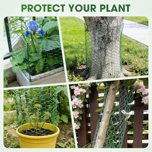 Chicken Wire for Floral Arrangements, 16x197in Chicken Wire Fencing, Green | Hexagonal PVC Coated, Metal Poultry Wire Netting for Craft, Outdoor Plants - size: 16x197 inch