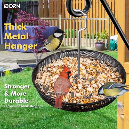 iBorn Hanging Bird Feeder Tray, Metal Mesh Bird Feeder Bowl with Thick Metal Hanger, Sturdy & Durable Bird Feeders for Outdoors, Easy to Refill & Clean, Pack of 1, Black - size: Bird Feeder Tray Only,Pack of 1