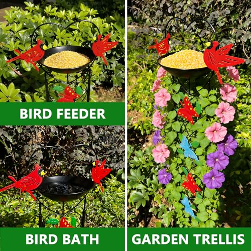 Bird Feeder with Garden Trellis for Climbing Plants Outdoor, Bird Bath with Metal Butterfly Decor for Garden Wild Birds - color: Black