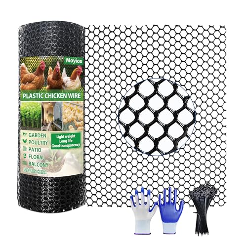 15.7IN x 33FT Black Plastic Chicken Wire mesh,with 100 Zip Ties | Ideal for decorative fences, poultry, rabbits, dogs, garden beds, balcony screens, floral guards & DIY.Easy to cut and bend - color: 33ft Black