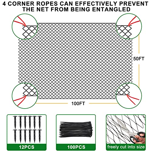 BSTPCOO Bird Netting 50'x100' with 3/4" Mesh Hawk Net for Chicken Run | Heavy Duty Nylon Netting, Poultry Netting, Aviary Net for Chicken Coop Roof, Garden Nettings for Fruit Trees Vegetable - size: 50'×100'-3/4''