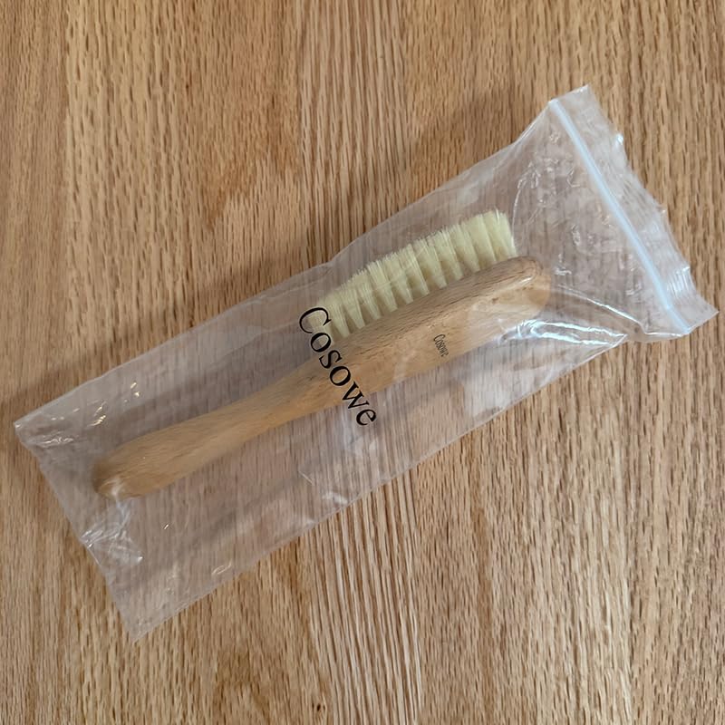 Cosowe Wood Clean Brush, Laundry Stain Brush with Handle and Soft Boar Bristles, Cleaning Brushes for Household Use, Natural Beech Wood Bath Massage Brush, Portable