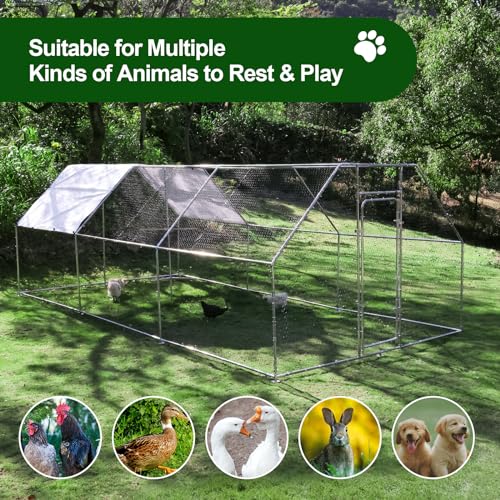 Chicken Coop Large Metal Chicken House/Pen with Climbing Frame for 15-20 Chickens, Outdoor Walk-in Poultry Cage Flat Shape for Ducks, Rabbits, Dogs Etc, 236" x 117.6" x 78.7" - 2 Box Set - size: 236.0"L x 118.1"W x 78.7"H