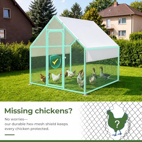 Large Chicken Coop Metal Walk-in Run 6.6' x 6.6' x 6.6', Heavy Duty Galvanized Steel Cage with Waterproof Cover, Secure Lock, Outdoor Pen Enclosure for Hens, Ducks, Rabbits - size: 79.0"L x 79.0"W x 79.0"H